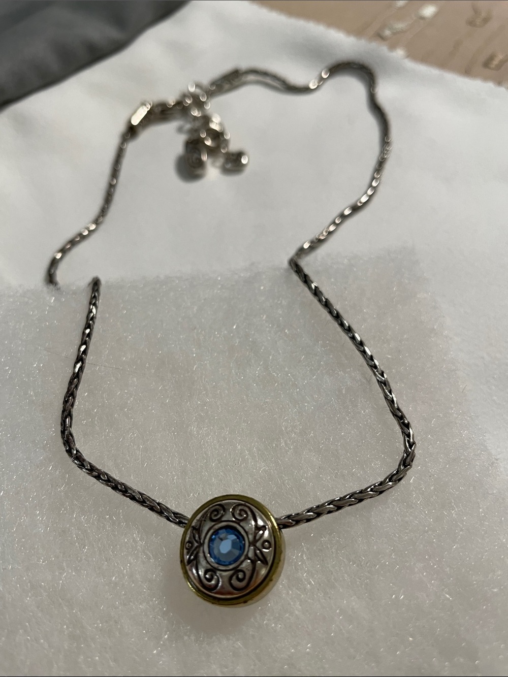 Brighton Silver Necklace with reversible pendant Blue Stone & two toned options